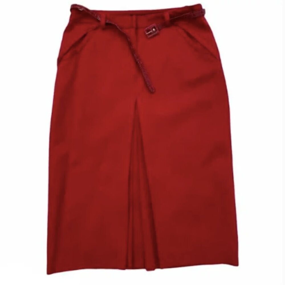 BARAMI Stunning Red Pencil Skirt with Matching Belt. Color: lipstick red. Size: